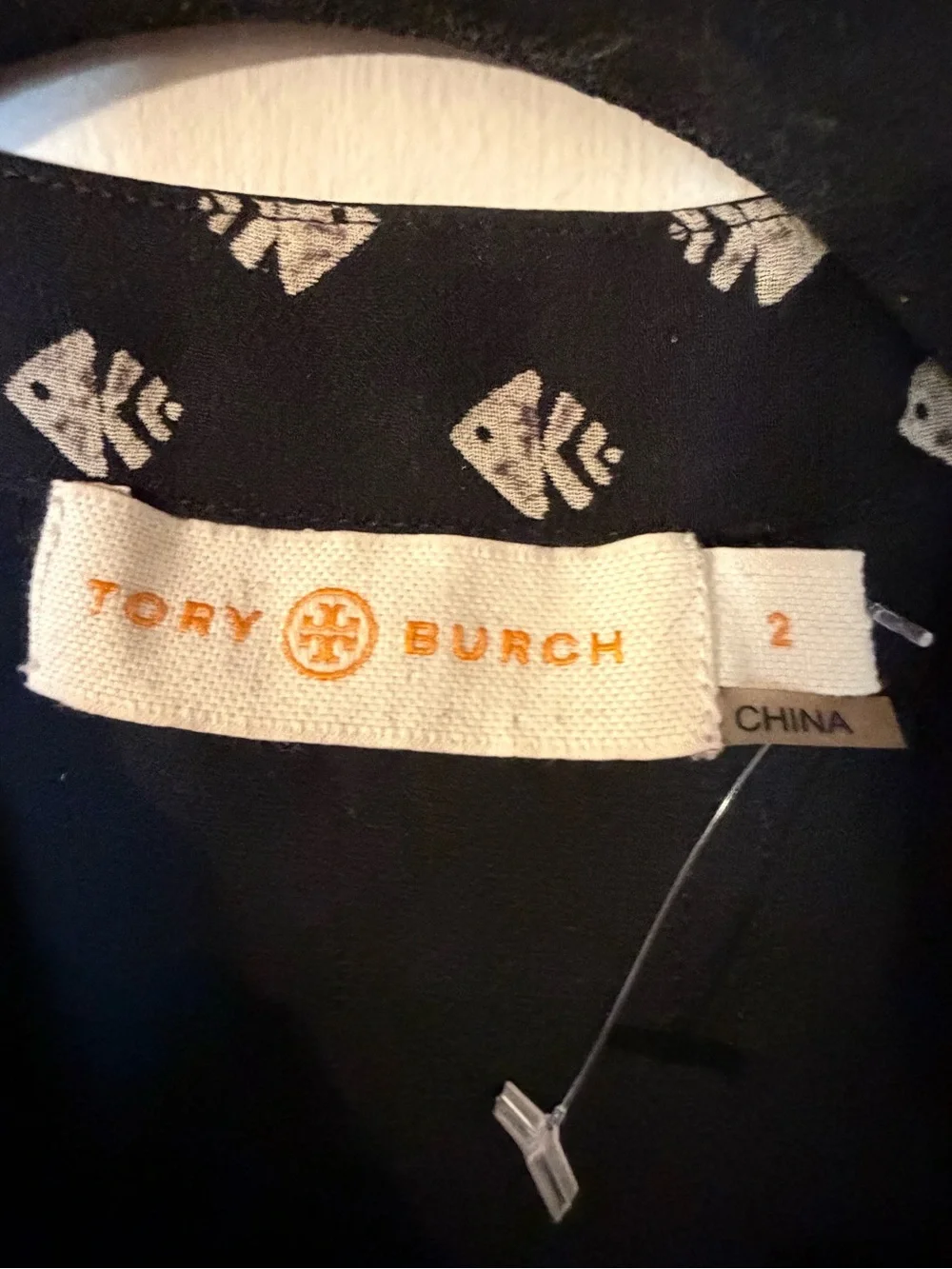 Tory Burch Black Long-Sleeve Tribal Fish Printed Sheer Layered Midi Dress